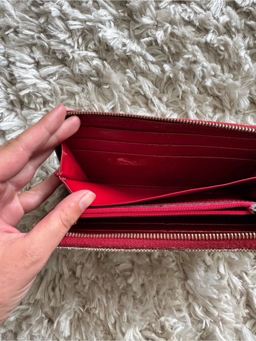 Dooney & Bourke Beige Canvas Wallet with Red Trim